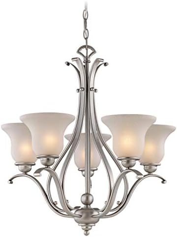 VAXCEL Monrovia 5 Light Brushed Nickel Chandelier White Glass