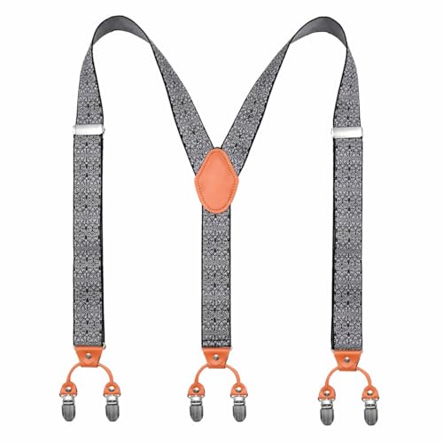 Image of Men's Heavy Duty Y-Back Suspenders, 6 Strong Metal Clips Adjustable Elastic Straps for Work, Tuxedos, and Daily Wear