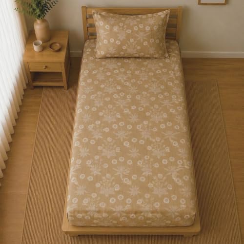Image of Linen Home Cotton Percale Fitted Bedsheet Set SingleXL Size Light Brown