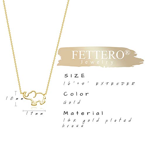 Fettero Elephant Necklace For Women Gold Open Pendant Dainty Chain 14K Gold Plated Minimalist Simple Cute Animal Jewelry Gift #TOP4