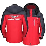 HAOZAILIN Herren Fleecejacke Moto Guzzi Print Winter wasserdichte Warme Skijacken Winddichter Mantel Mit Reißverschlusstaschen Kapuze-red||XL