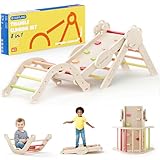 COSYLAND 8 en 1 Triángulo de Escalada Montessori con Arco y Rampa, Set Plegable Infantil, Juguete de Madera Resistente para Interior, Niños 18 Meses-6 años, Warm, Mediano