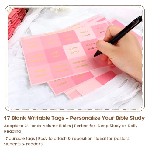 Pink Bible Tabs for Women's Bible Study - Upgraded Version Waterproof Bible Tabs with Gold Foil Embossed, Perfect Tear-Resistant Sturdy Bible Study Supplies (90 Tabs) — view 5