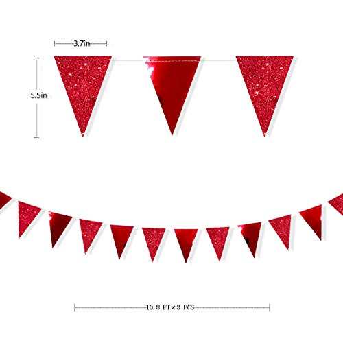 Image of 30Ft Red Party Decorations Glitter Metallic Paper Triangle Banner Flag Pennant Bunting for Graduation Wedding Engagement Anniversary Bachelorette Birthday Bridal Shower Valentines Hen Party Supplies