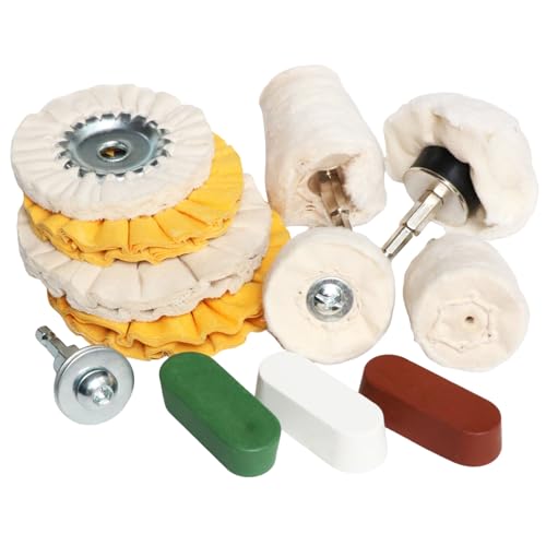 Airway Buffing Wheel, 12Pcs Cotton Wheel Polishing Kit, Polishing Compound and Aluminum Metal Polishing Wheel Kit for Drill Mirror Finish with 1/4" Mandrel by FPPO - Used condition - US$19.30