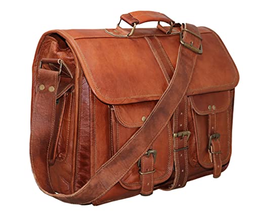 Maletín porta laptop de cuero marrón vintage unisex miniatura 3