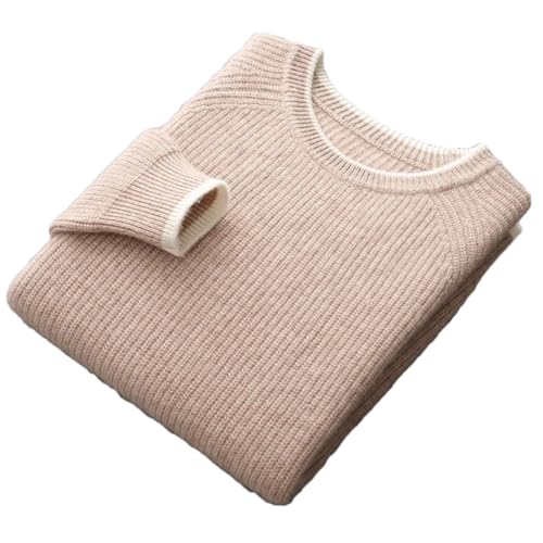 Men's Merino Wool O Neck Loose and Thick Pullover Color Blocked Cashmere Sweater Business Top