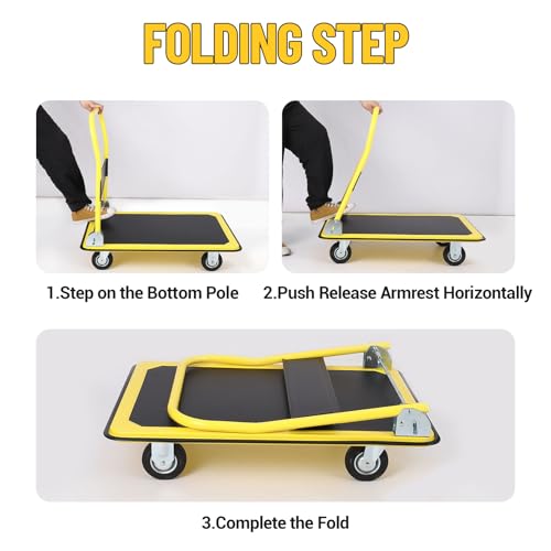 Image of Foldable Platform Truck 1100 Lbs Capacity Steel Flat Push Dolly with 5 inch Wheels 36 inch x 24 inch Heavy Duty Flatbed Hand Cart for Home Garden Office Warehouse Loading and Moving