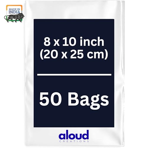 Image of Aloud Creations 50 Pc LDPE Food Grade Plastic Bags for Packaging and Storing | Ideal for Hot or Cold | Liquid Packing Material | 60 Microns Thickness | 8x10 inch | 20x25 cm