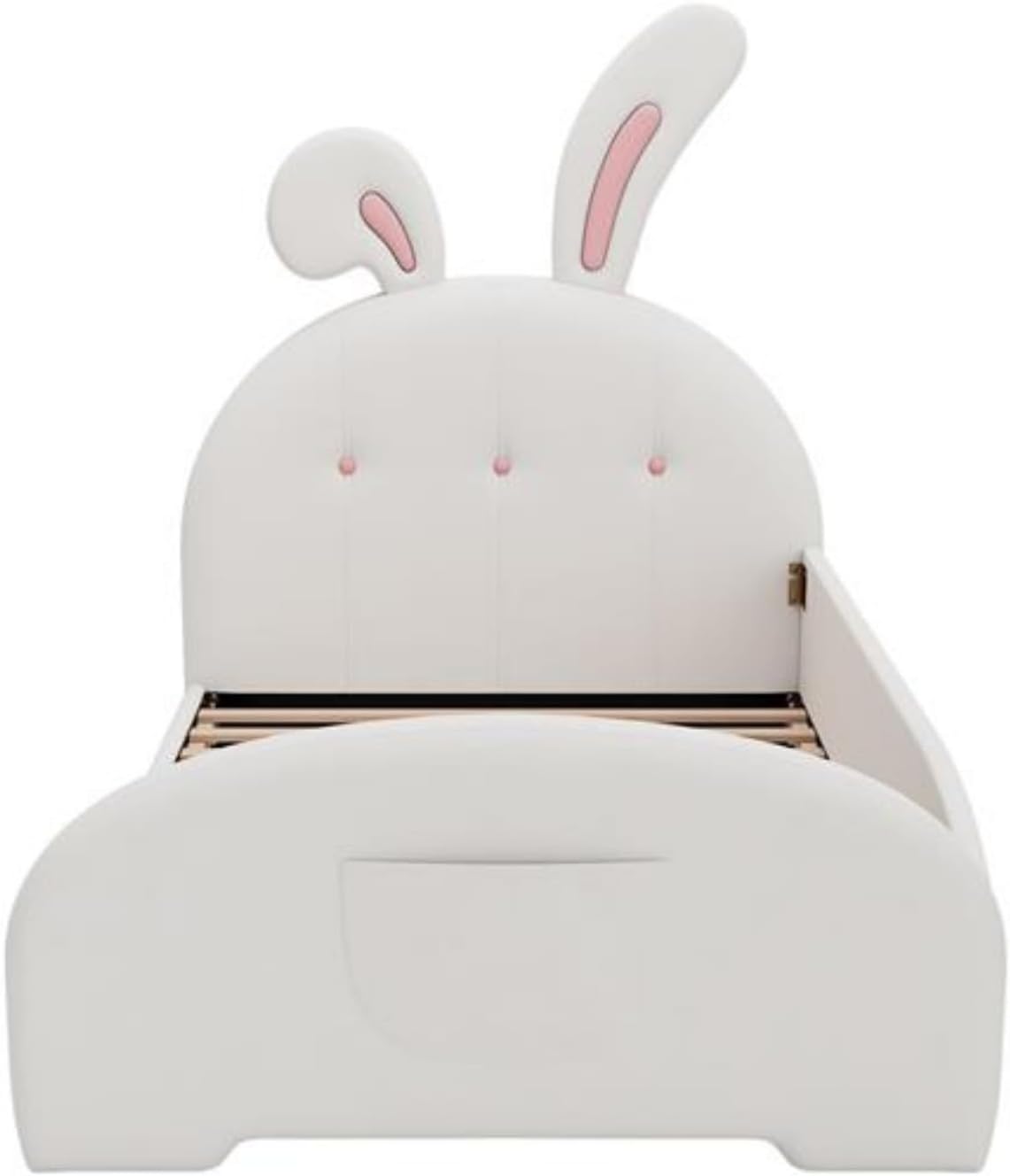 Single Bed, Cute Children's Bed, Cushioned Bunny Princess Bed, Platform Bed with Headboard and Footboard, Bunny Design, White
