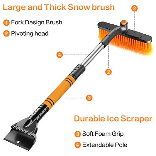 GPEESTRAC Car Snow Brush Removal Extendable with Ice Scraper for Car Windshield and Foam Grip Detachable Snow Mover for Car Auto SUV Truck Windshield Windows