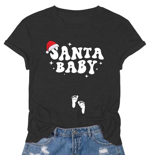 FASHGL Christmas Pregnancy Shirt Women Funny Maternity Christmas T-Shirt Cute Xmas Pregnancy Announcement Tee Tops
