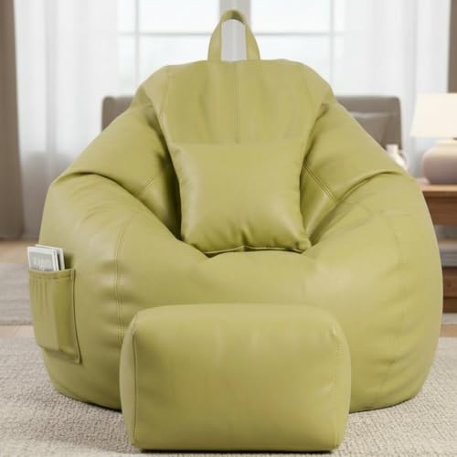 Image of KAM'S LIEU 5XL Luxury Faux Leather Bean Bag with Footrest & Cushion | Pre-Filled High-Density Polystyrene Beans | Premium Leatherette | 6 Months Warranty Color- (Olive Green, Without Footrest)