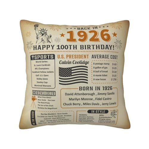 Aotbuort 100th Birthday Pillow Cover 18x18 for Women Men