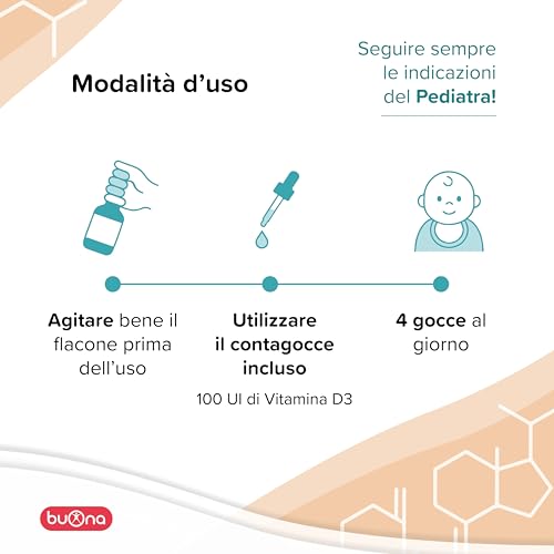 Buonavit D3K Vitamina D Bambini E Vitamina K 12Ml, Vitamina D3 Gocce 400 Ui Al Giorno, Senza Glutine E Lattosio, Vitamina D Gocce, Made In Italy - 3