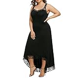 Summer Women Tank Plus Size Dress Lace Trim Maxi Solid Waist O-Neck Boho Irrugular Loose Asymmetric...
