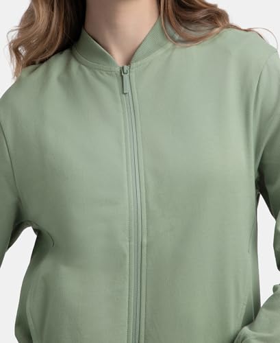 Image of Jockey A111 Women Super Combed Cotton French Terry Drop Shoulder Styled Jacket with Ribbed Cuff and Hem