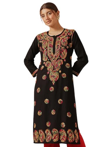 Image of ADA Women's Cotton Straight Kurta, XXS (Black, 2XS18804)