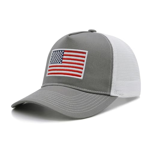 Image of American Flag Trucker Hat for Men Women, Adjustable Snapback Mesh USA Flag Baseball Cap