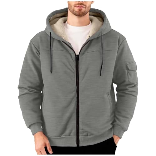 Chaqueta Trabajo Hombre Chic- Cremallera Chaqueta Confortable Polar CáLida Para Con Capucha Y Cremallera Color Liso Y Bolsillos Estilo Informal Invierno Suave VersáTil Y Elegante Corte Holgado