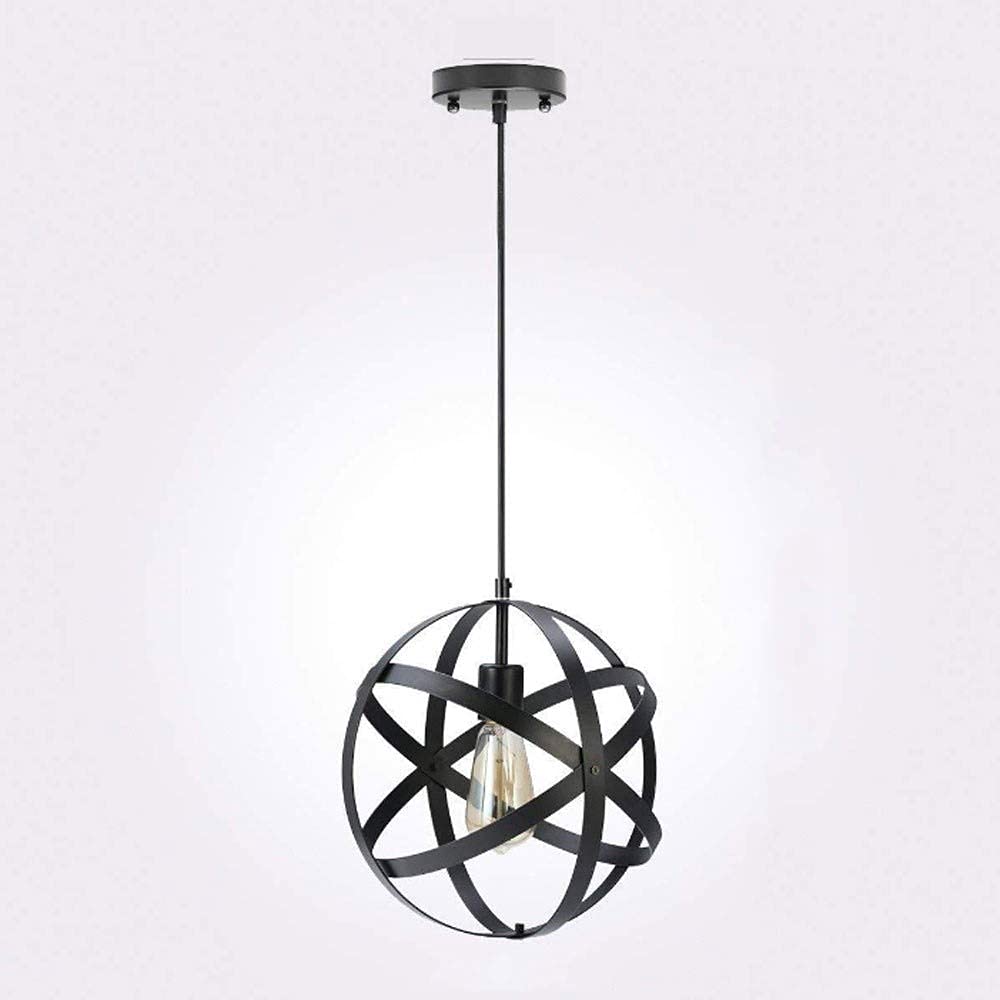 Lámpara industrial vintage de hierro forjado negro con esfera hueca y estilo minimalista