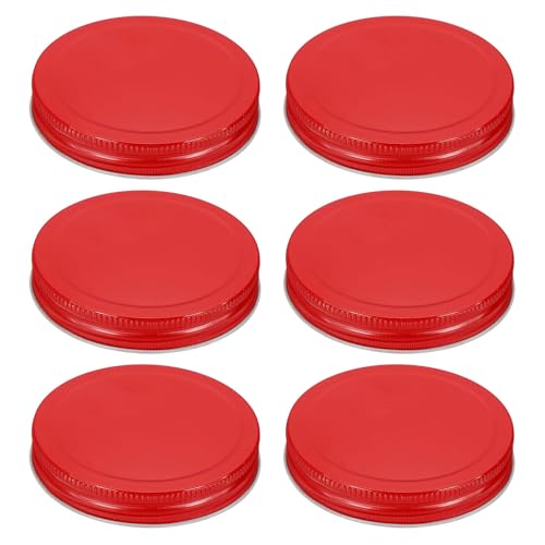 Image of HARFINGTON 6pcs Mason Jar Lids 3.39" Tinplate Regular Mouth Reusable Leak-proof Mason Canning Covers with Silicone Rings for Storage Bottle Water Bottle and Jars, Red