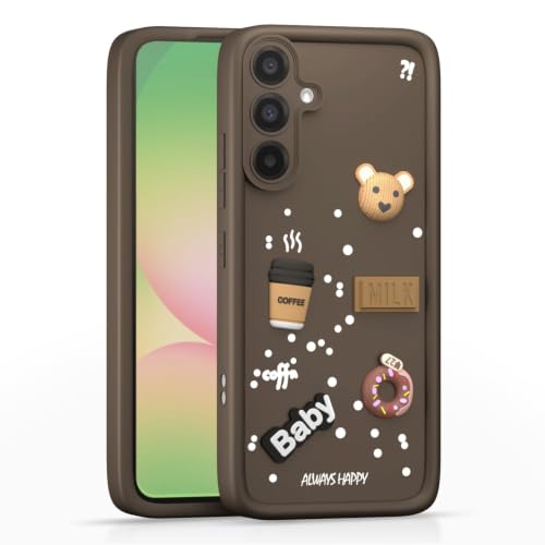 Image of Bintage Cute Fun Taddy Cartoon 3D Ball Bear Milk Donut Coffee Cup Silicon Case Full Body & Camera Protection Back Cover Compatible for Samsung Galaxy A26 5G - Brown