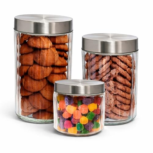 HFT Potes de Vidro com Tampa Hermética - Conjunto de 3 Unidades - Pequeno: 800ml, Médio: 1,2L, Grande: 1,7L