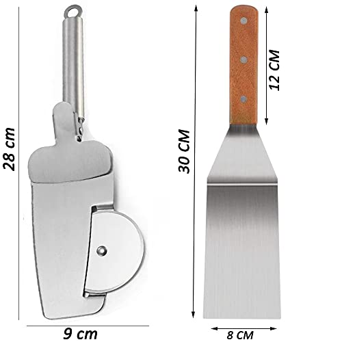 Image of P-Plus International Pizza Cutter and Serving Turner - Pizza Spatula - Wheel Cutter Tool (Set of 2)