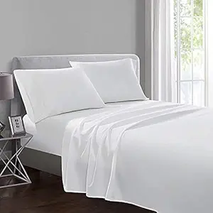 Belclair 400 Thread Count 100% Cotton Solid Bedsheet for King Bed Hotel Quality Plain White King Double Flat Bedsheets with 2 Pillow Covers - (King Size 108x108 Inch)