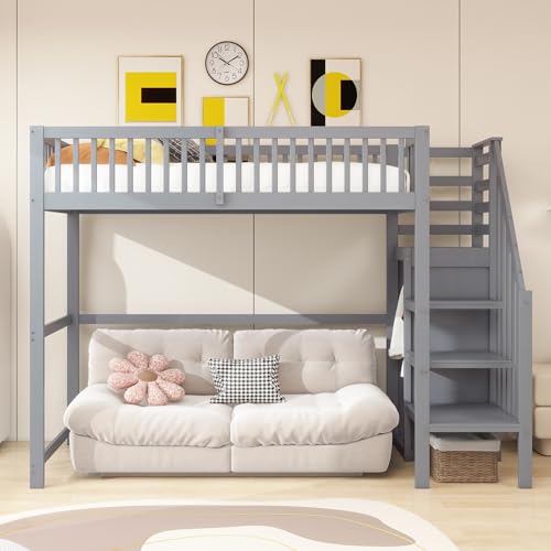 Cama alta infantil de 90x200 de madera con armario para cuarto pequeño 4