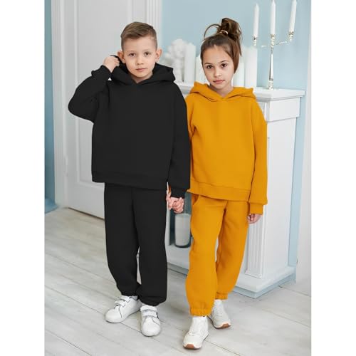 Kids 2 Piece Outfits Boys Girls Long Sleeve Solid Pullover Hooded Sweatshirt Set Sweatsuits and Jogger Sweatpants3