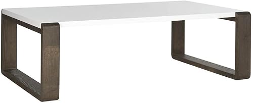 Safavieh Home Collection Bartholomew Mid-Century - Mesa de centro moderna de laca blanca y gris