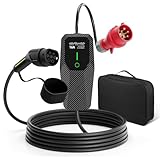 Junsun 11kW 16A Typ 2 Ladekabel mit CEE Stecker für Elektrofahrzeuge, 5 Meter, IP65 Wasserdicht, mit Tragetasche, Mobile Wallbox, 6-16A Einstellbarer Strom