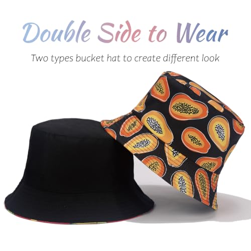 Image of Reversible Bucket Hat for Women Summer Travel Fisherman Cap, Girls Cute Double Side Wear Bucket Cap
