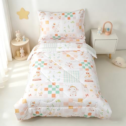 Image of SWESEN Toddler Bedding Set for Girls, Toddler Girls Bedding Set, Soft & Lightweight 4 Piece Toddler Comforter Sets Include Comforter, Flat Sheet, Fitted Sheet, Pillowcase, Elephant
