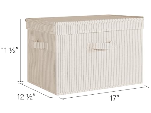 Image of StorageWorks Fabric Storage Bins with Lid, Decorative Storage Boxes for Shelves, Stackable Closet Organizer Basket with Handles, Jumbo, Khaki and Beige Stripes, 2-Pack
