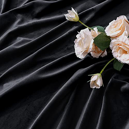 Image of MIULEE Black Velvet Curtains 52x90 inches 2 Panels Luxury Blackout Curtains | Thermal Insulated, Super Soft Window Drapes for Bedroom Living Room, Rod Pocket & Back Tab, Halloween Decor