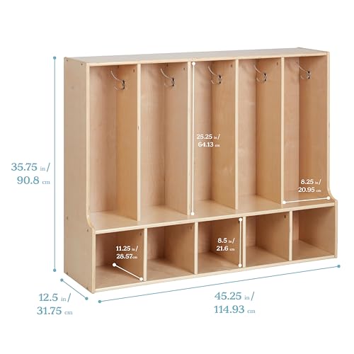 Image of ECR4Kids Streamline 5-Section Toddler Coat Locker with Bench, Classroom Furniture, Natural