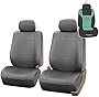 FH Group Car Seat Covers PU Leather Automotive Seat Covers Front Set, Gray Seat Covers Pair Set with Gift Universal Fit Interior Accessories for Cars Trucks and SUVs