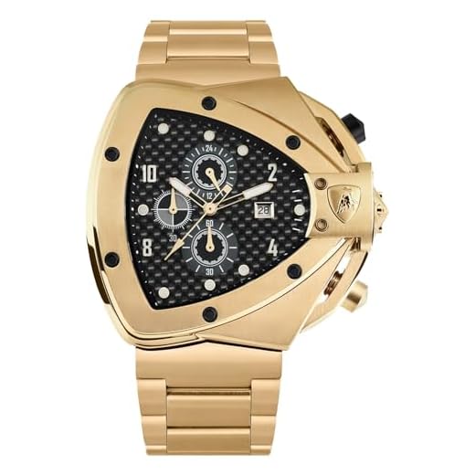 Tonino Lamborghini Spyder Horizontal Reloj para Hombre Analógico de Cuarzo con Brazalete de Acero Inoxidable bañado en Oro T20SH-B-B