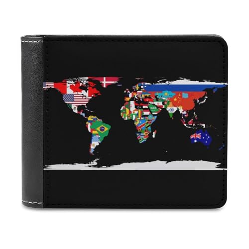 Flag Map of The World Men's Wallet Bifold with RFID Blocking Slim Wallet with Card Slots Gift for Women