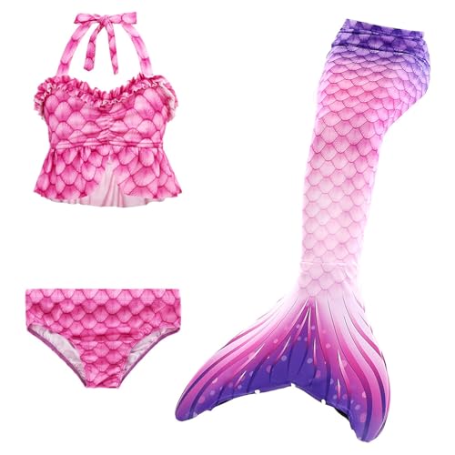 Vestimenta de Baño Sirena para Niños Conjunto de 3 Piezas con Cola y Top Ajustable para Niñas, Ideal para Uso en Playa, Piscina y Actividades de Verano