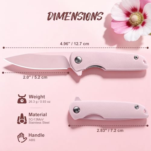 Image of DRACHENADER Pink Folding Pocket Knife for Women - Pink 5Cr13MoV Steel Blade, Cute Small EDC Knife, Ideal Gift for Girls & Women