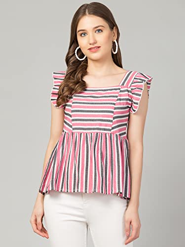 Image of ZUVINO Striped Cotton Tops for Women || Sleeveless Peplum Tops for Women || Stylish Summer Tops for Women.