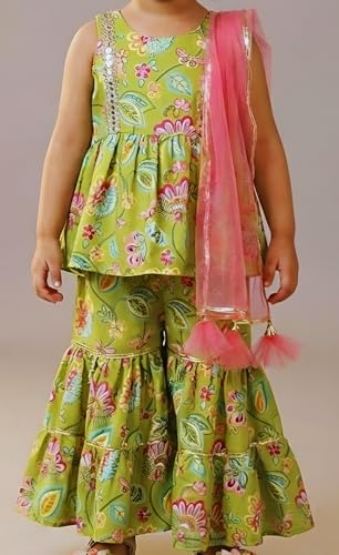 Image of Ethnic kurta for girls | Kids Salwar Suit Set | Girl's Printed top Sharara Dress Set for kids girls