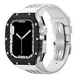 CEKGDB Carbon Fiber Watch Case+Watch Starp Mod Kit，For Apple Watch 8 7 6 5 4 SE 44mm 45mm，Luxury Modification Refit Kit Fluorine Band Case(COLOR 08,44MM)