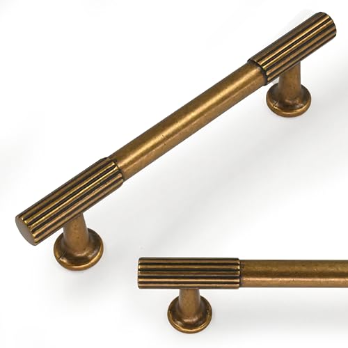 Talentedeco TA005 Antique Brass Cabinet Pulls - 10 Pack 3.75 Inch (96mm) Vintage Retro Drawer Handles for Kitchen Cupboards