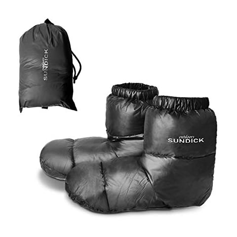 Benkeg Camping Down Booties,Outdoors Camping Slippers Warm Socks for Sleeping Bag Indoors Warm Boots Men Women Winter Duck Down Booties Slipper Boots, Black Cover