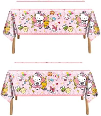 2pcs Pink Cat Tablecloth Cute Anime Themed Party Supplies Tablecover Perfect for Birthday Celebration and Party Decorations (70x42.9 inch) (Coral Cat) image 4